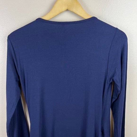 Ruby Ribbon Vivan Tunic Top Size Small Blue Faux Wrap Stretch Navy Blue Casual - Picture 8 of 9